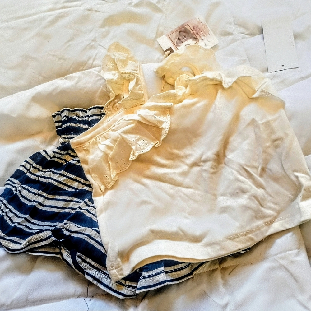 Cream Ruffle Top and Striped Skirt Set